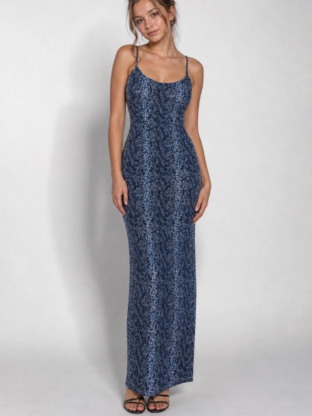 Vtg Morgan And Co. Linda Bernell Blue Backless Prom Dress Maxi Stretch 9/10